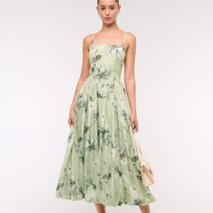 Abercrombie Dipped-Waist Green Bubble Hem Midi Dress